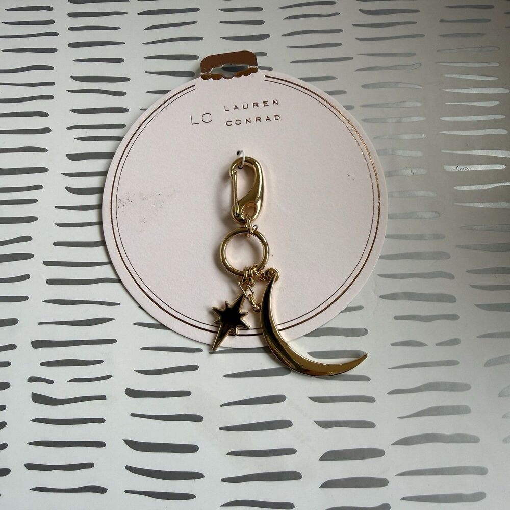 Lauren Conrad Moon & Star Celestial Bag Charm Keychain Gold Tone New